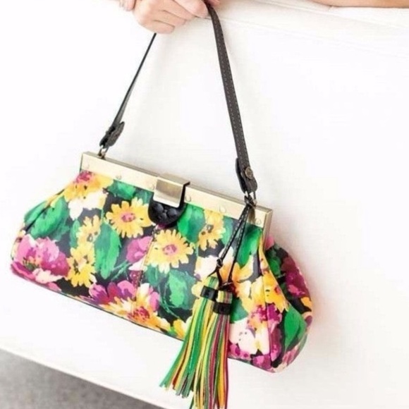 PATRICIA NASH LEATHER TASSELS FERRARA FRAME BLOOM FLORAL HAND BAG SATCHEL ITALY - Picture 1 of 8